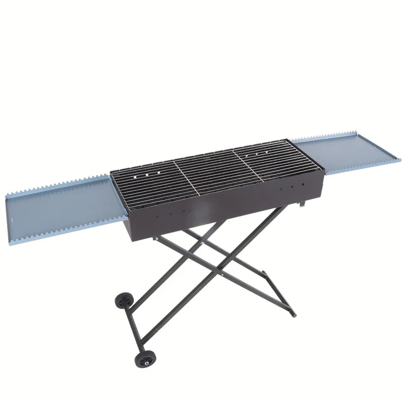 Parrilla De Carbón BBQ 30X80cm Portátil De Hierro Con Tapas Laterales Y Estantes. Asador A Carbon UN-A036