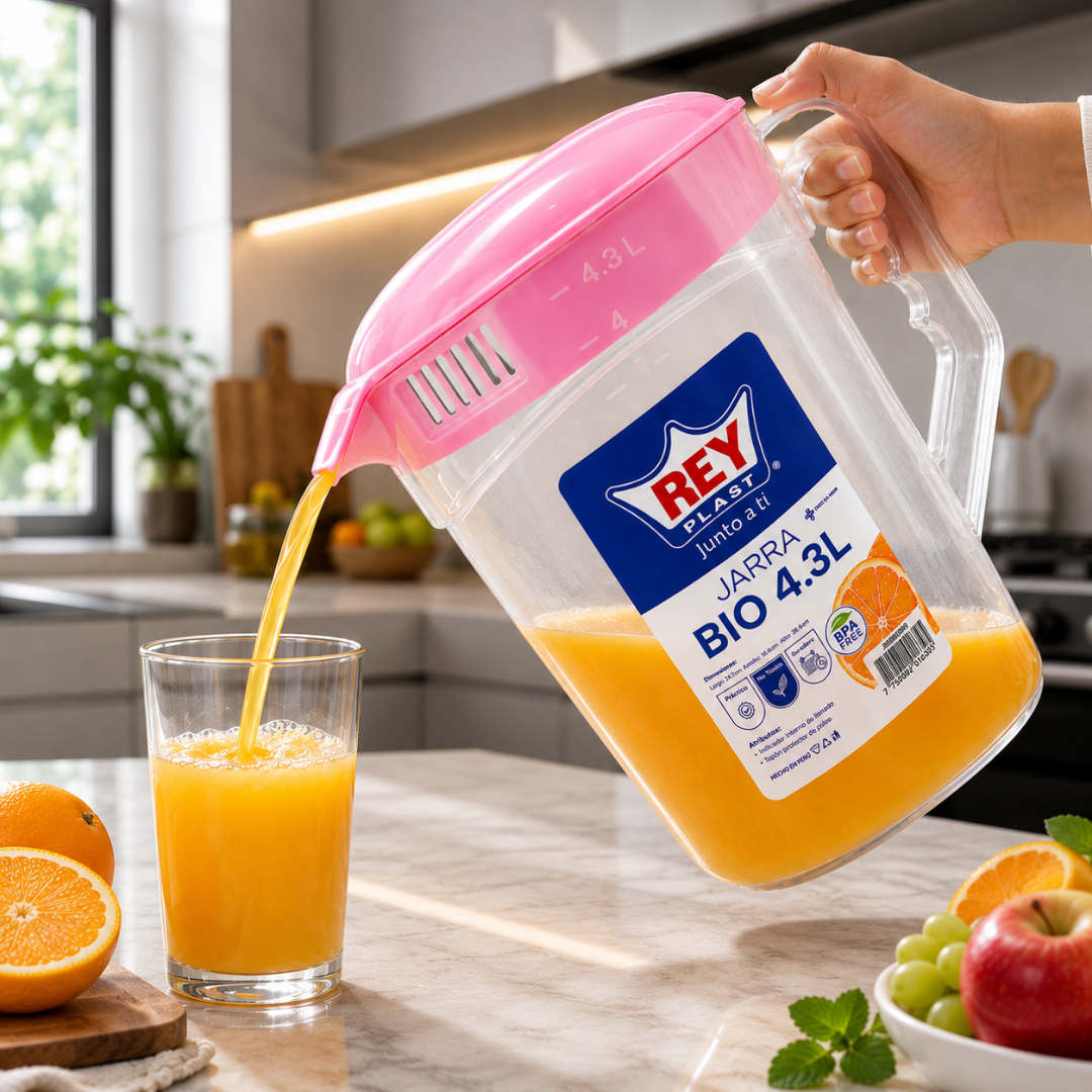 Jarra Plástica BIO 4.3 Litros con Tapa | Rey Plast JRX00270