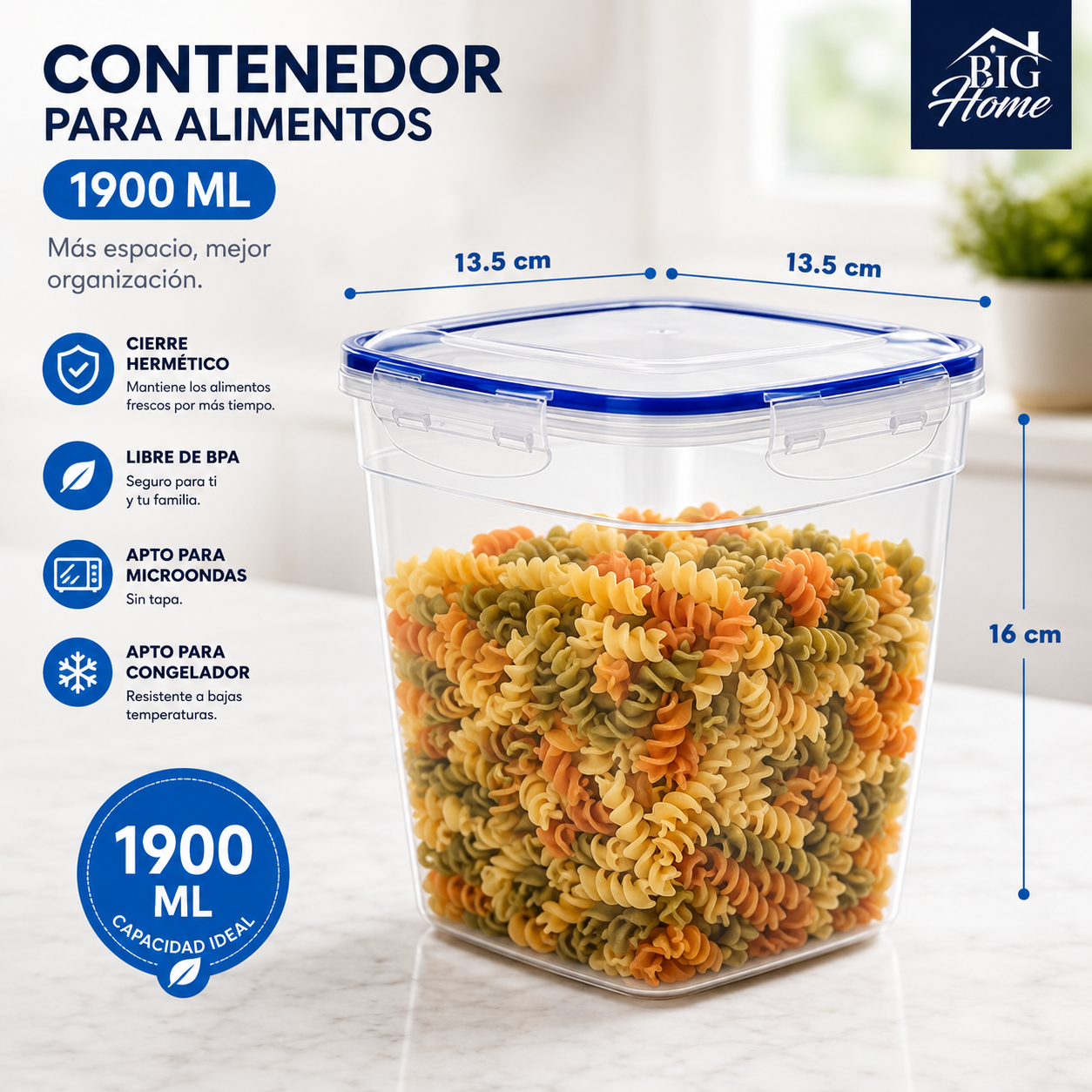 Envase Recipiente Plástico para Comida Alimentos 1900ml 30323