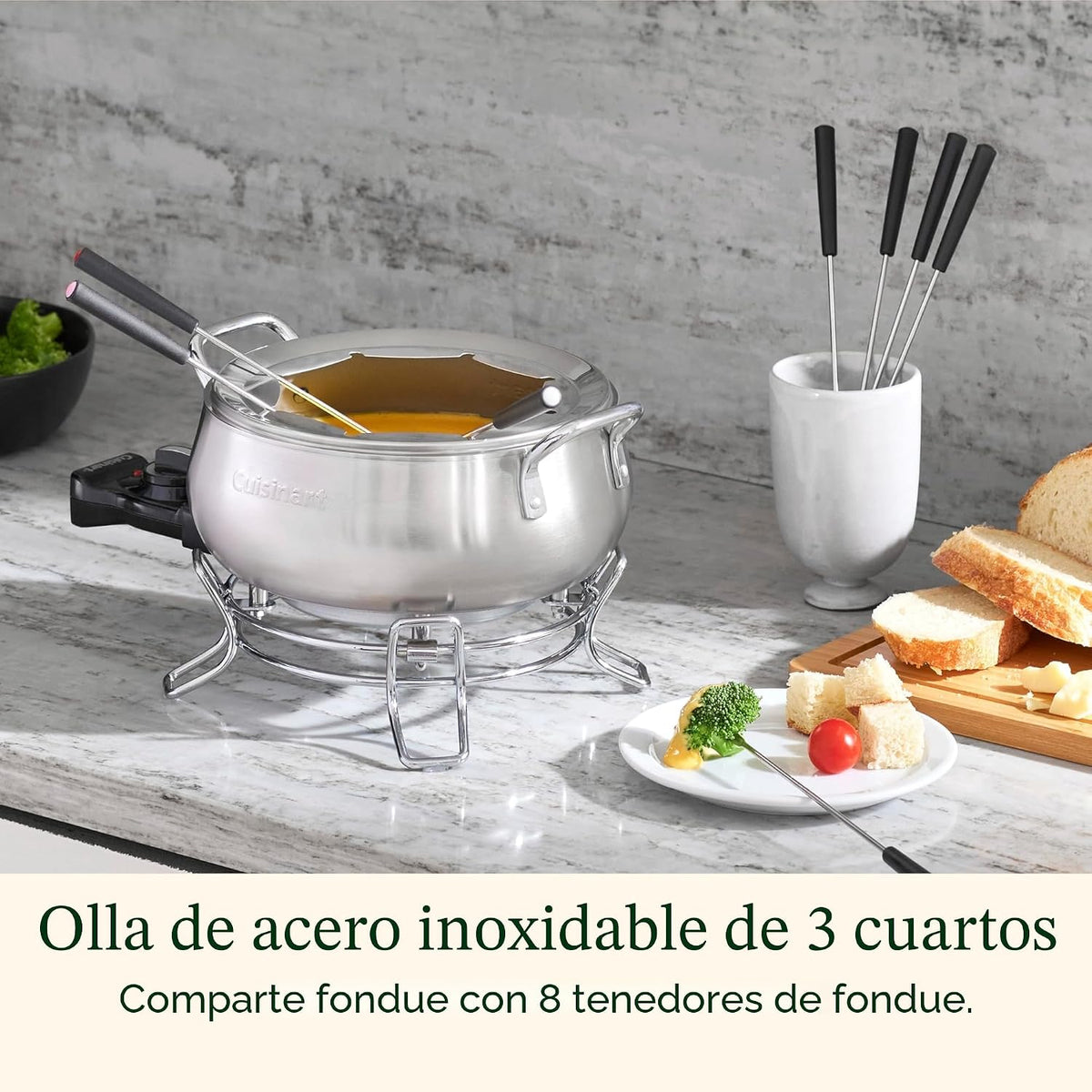 Fondue Eléctrico Cuisinart 3 Qt / 2.8 Litros 1000W con 8 Tenedores CFO-3SSNAS