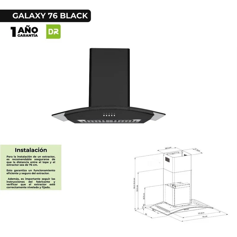 Extractor de Grasa Tipo Campana Negro Mate Galaxy 76 Black Drija