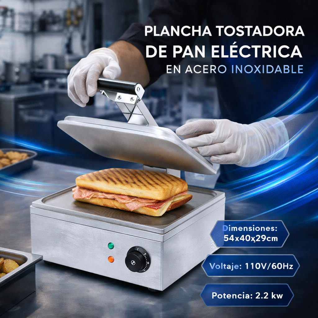 (LLEGANDO 28 DE ENERO) Plancha Tostadora de Pan Eléctrica en Acero Inoxidable 110V/60Hz HT-01