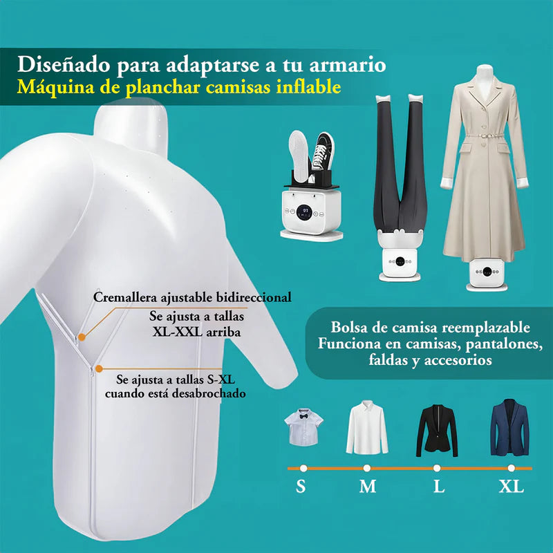 Plancha Y Secadora Automática Ropa Inflable 2 En 1. Planchado Aire Calido Manos Libres Y Secado Rápido 5 A15 Min. Reduce Arrugas En Camisas Y Pantalones 110V. AN12