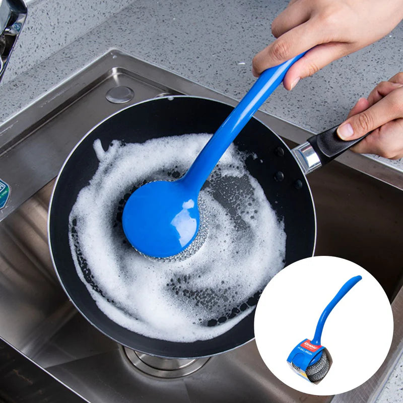 Brillo Fregar Con Mango Largo (22.5Cm). Estropajo De Acero Con Asa. Fibra Metálica. GSH013