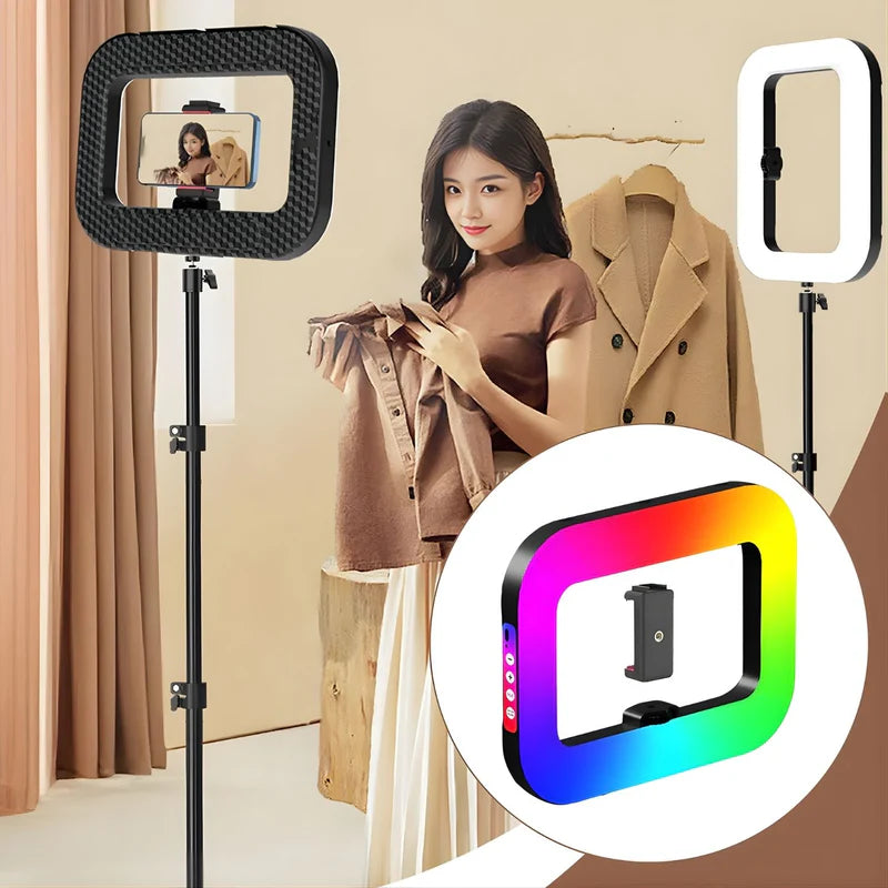 Luz De Anillo RGB Portátil 20W Con Trípode Metálico Y Soporte Para Celular. Iluminación Profesional Para Influencers O Streaming. LT250