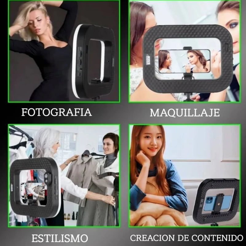 Luz De Anillo RGB Portátil 20W Con Trípode Metálico Y Soporte Para Celular. Iluminación Profesional Para Influencers O Streaming. LT250