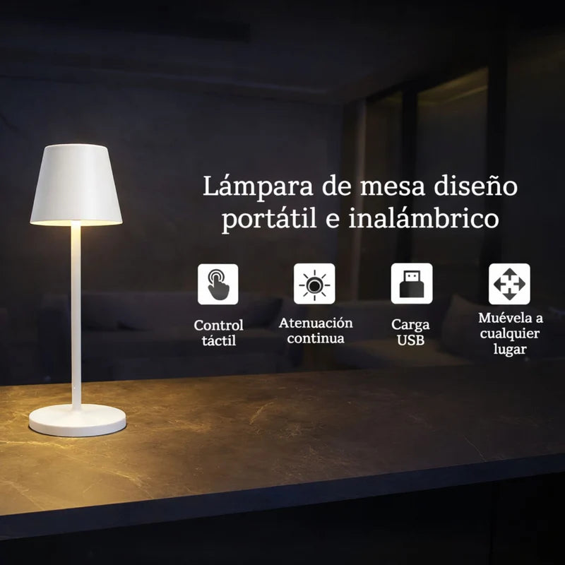 Lámpara LED De Mesa Portátil E Inalámbrica. Diseño Moderno Con Base Cuadrada. 3 Tonos De Luz. Control Táctil Con Atenuación Continua. Color Blanco. Usado En Restaurantes LT263