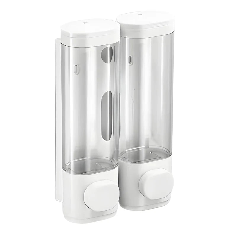 Dispensador De Jabón Líquido 600Ml. Doble Dosificador De Shampoo O Gel Para Pared De Baño O Ducha. Color Blanco. LT490