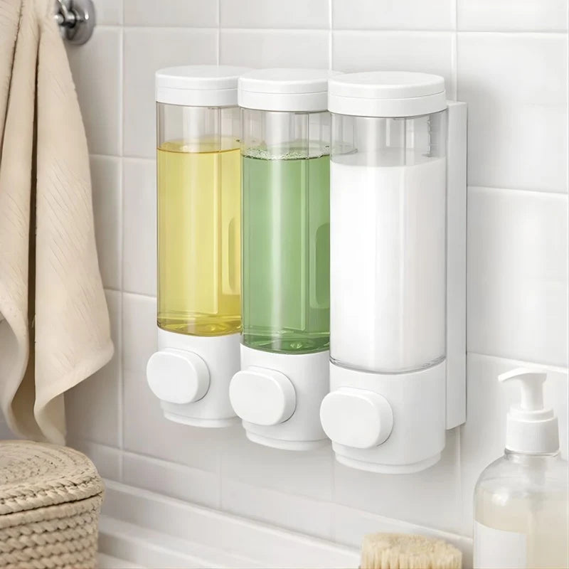 Dispensador De Jabón Líquido 900Ml. Triple Dosificador De Shampoo O Gel Para Pared De Baño O Ducha. Color Blanco. LT491