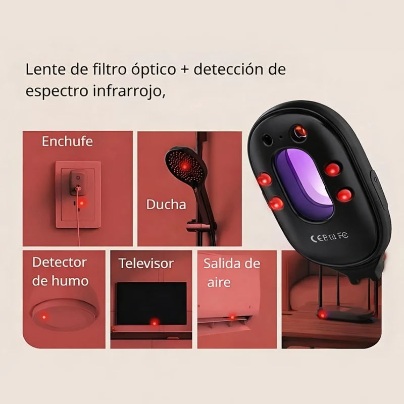 Detector De Cámaras Ocultas Infrarrojo Con Alcance De Hasta 5 Metros. Sensor Con Alarma Antirrobo Y Linterna LED. Dispositivo De Protección Anti-Espía. LT577