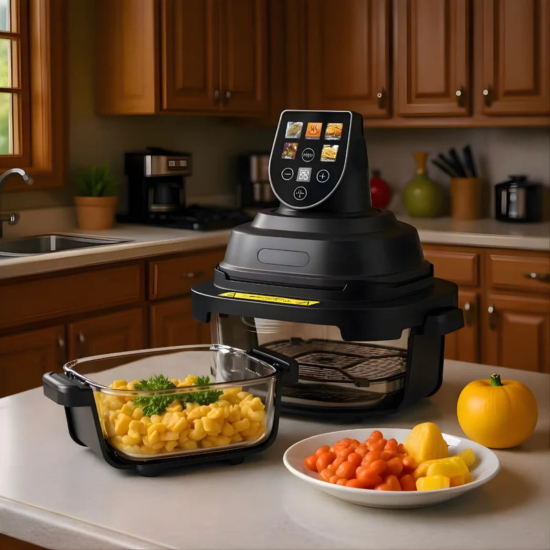 Freidora De Aire Digital 5L Con Recipientes. Air Fryer De Vidrio 110V. 2 Recipientes Y 2 Tapas LT581