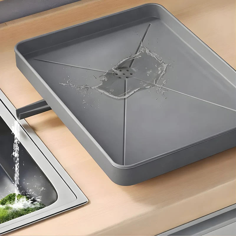 Escurridor De Platos Con Bandeja De Drenaje Y Porta Cubiertos De Acero Inoxidable 40.5X13x30.5 (Color Gris). LT582