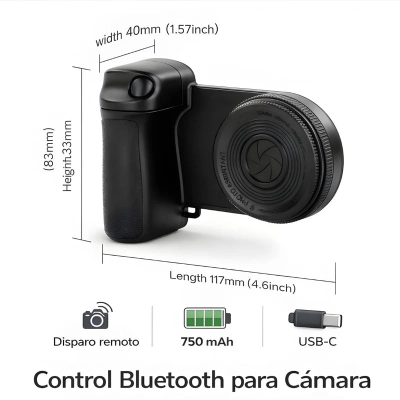 Luz LED Para Celular Con Control Bluetooth 750Mah. Aro De Luz Portátil Recargable USB-C Con Brillo Ajustable Y Conexión Magnética. Color Negro (11.7X4x8.3Cm). LT656