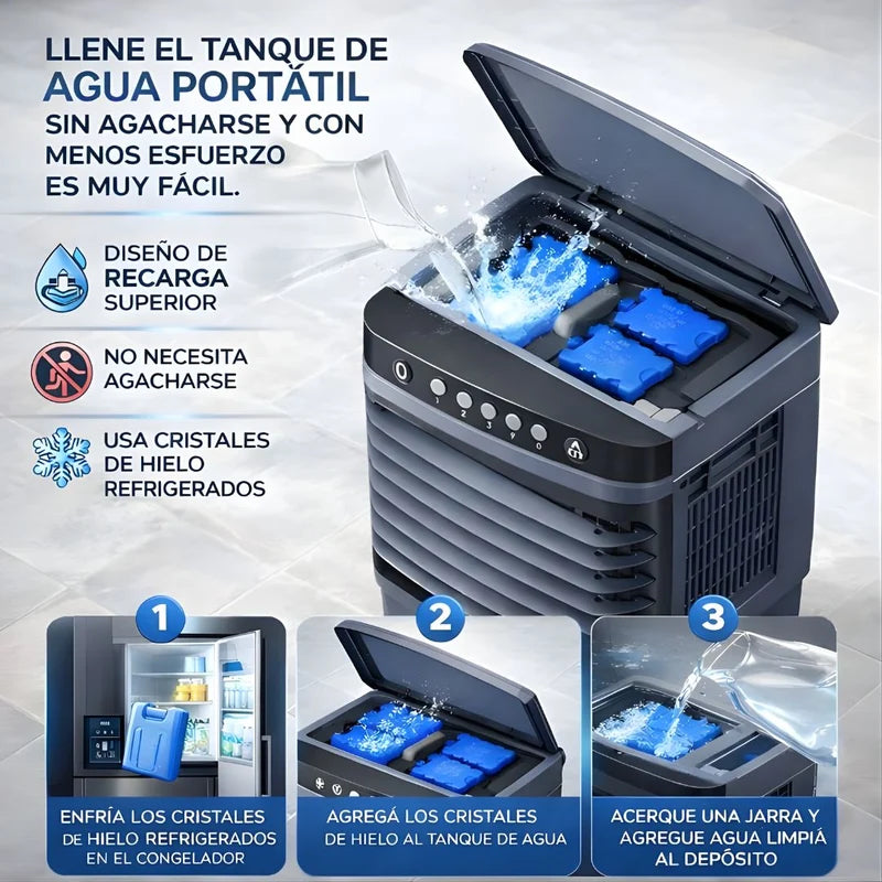 Abanico Acondicionador De Aire Frio Con Agua (30L) Portátil. Ventilador Con Humidificador Y Ruedas 110V. LT694