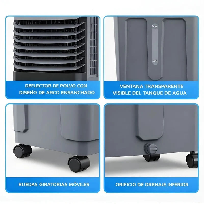 Abanico Acondicionador De Aire Frio Con Agua (30L) Portátil. Ventilador Con Humidificador Y Ruedas 110V. LT694