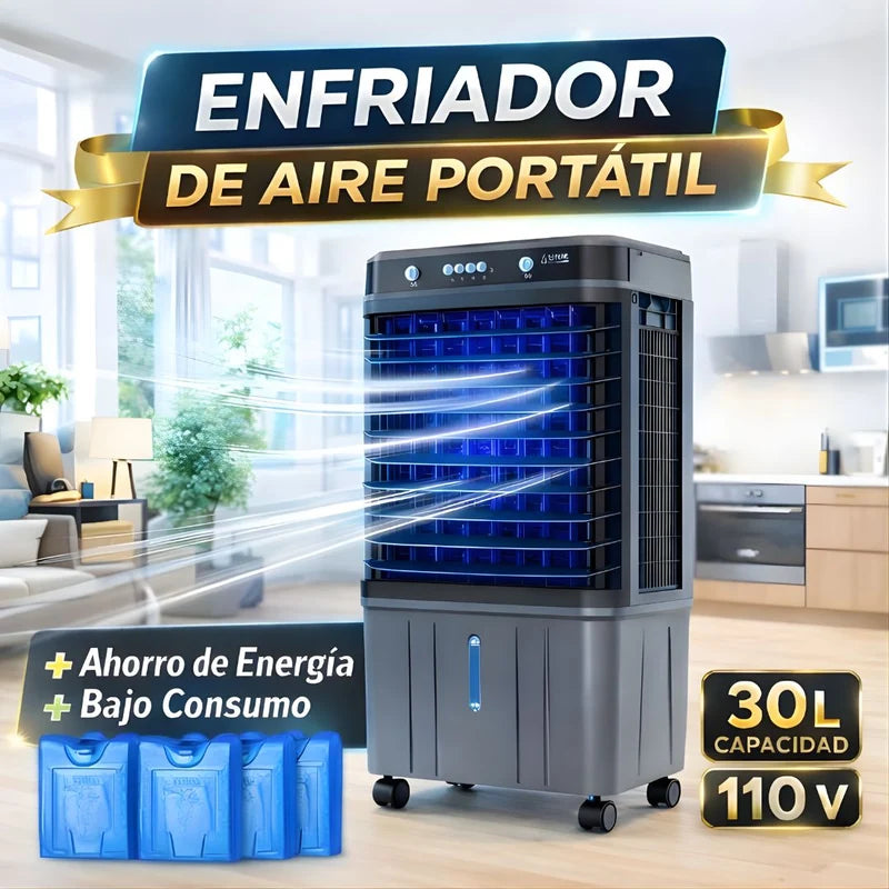 Abanico Acondicionador De Aire Frio Con Agua (30L) Portátil. Ventilador Con Humidificador Y Ruedas 110V. LT694