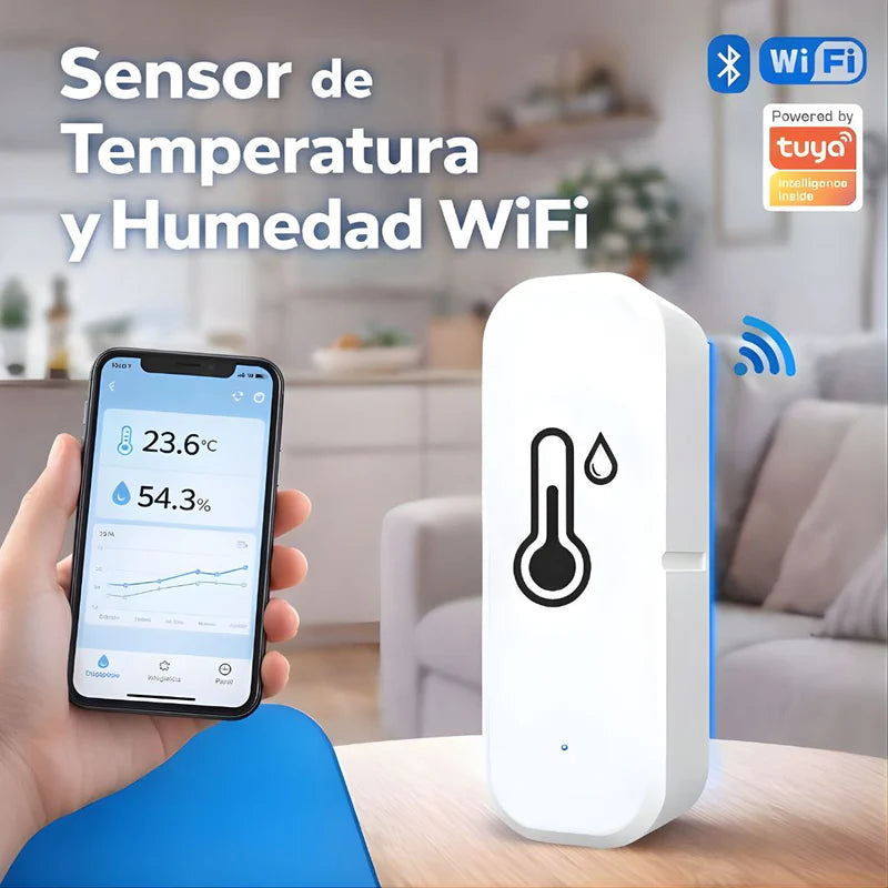 Sensor Inteligente De Temperatura Y Humedad Wifi + Bluetooth. Compatible Con Alexa Y Google Home. Color Blanco (7X2x2.5Cm).