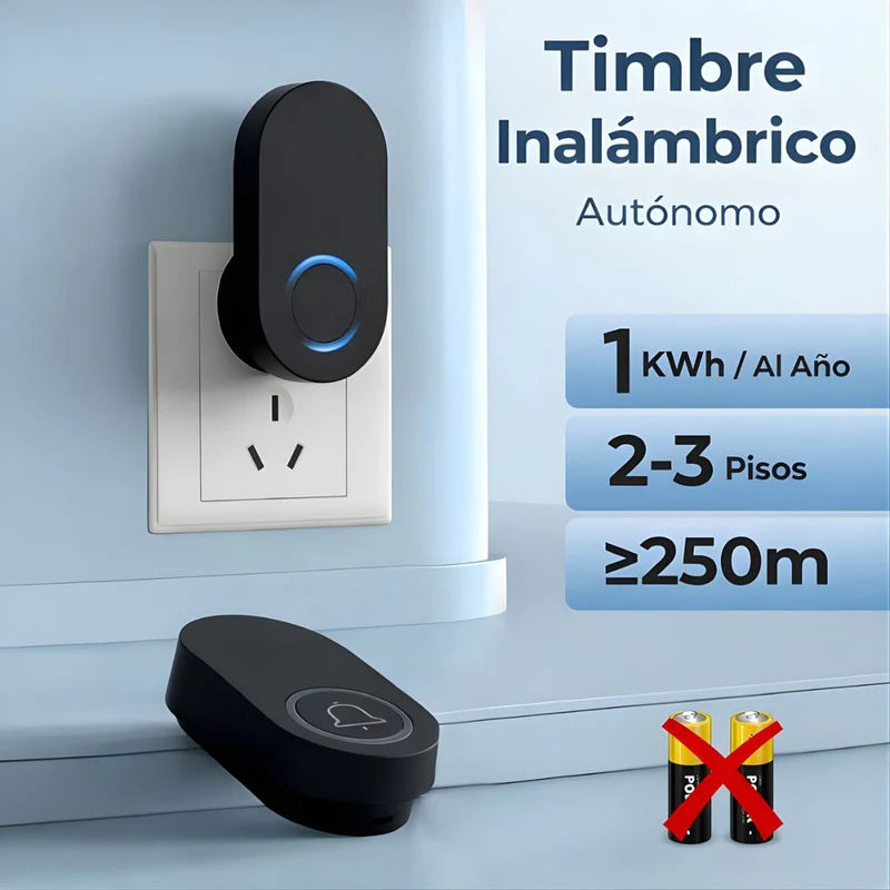 Timbre Inalámbrico Impermeable IP44 De Alcance Largo Hasta 250M. 60 Tonos Ajustables. Color Negro. LT703