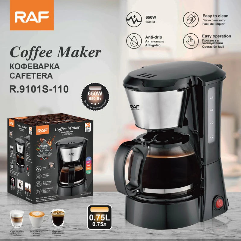 Cafetera Eléctrica De 5 Tazas 650W 0.75L. Máquina De Café Con Sistema Antigoteo. Jarra De Vidrio Y Filtro Reutilizable. R.9101S-110