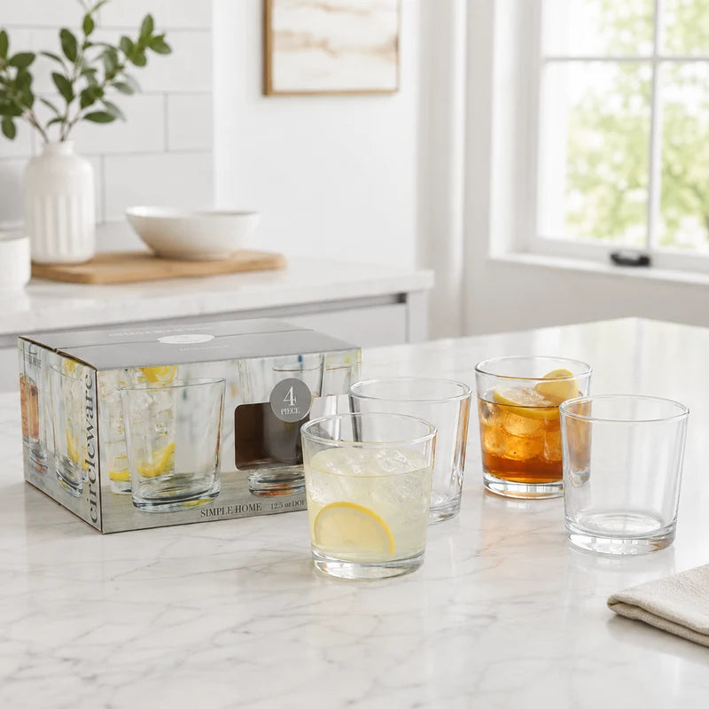 Vasos Transparentes De Vidrio 12.5Oz (370Ml) Para Agua Bebidas Whisky Y Cocteles (Set De 4) TSUV-40211