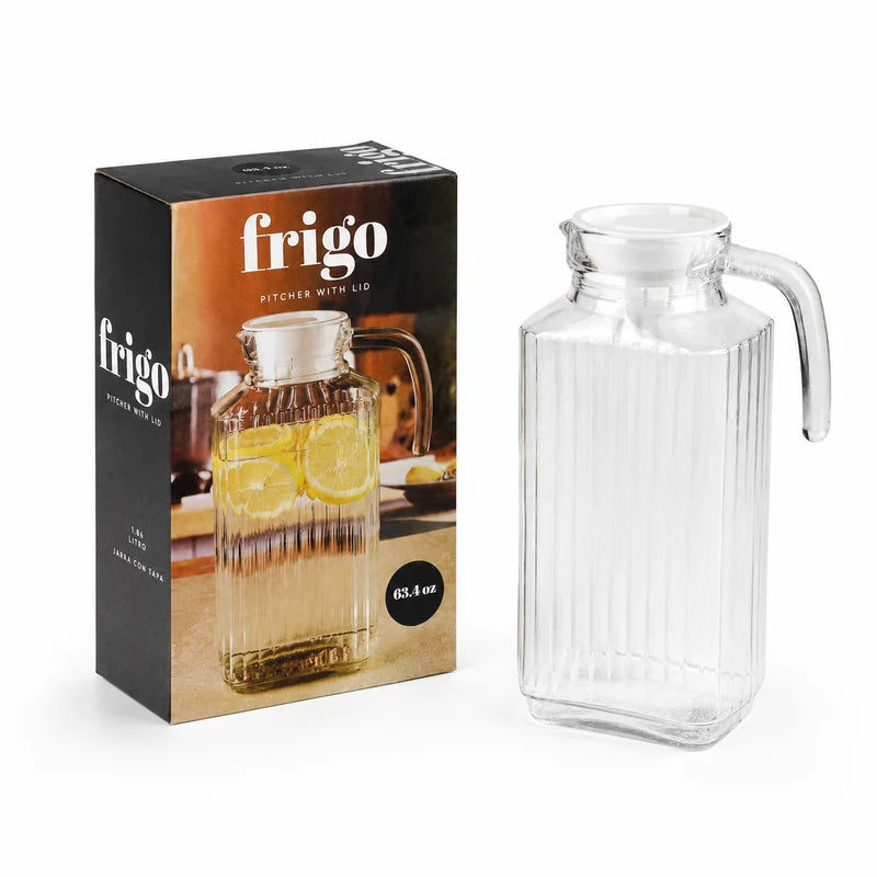 Jarra De Vidrio Transparente Acanalado Con Tapa Plástica Y Asa 63.4 Oz (1.86 L). Ideal Para Agua Y Bebidas TSUV-66550