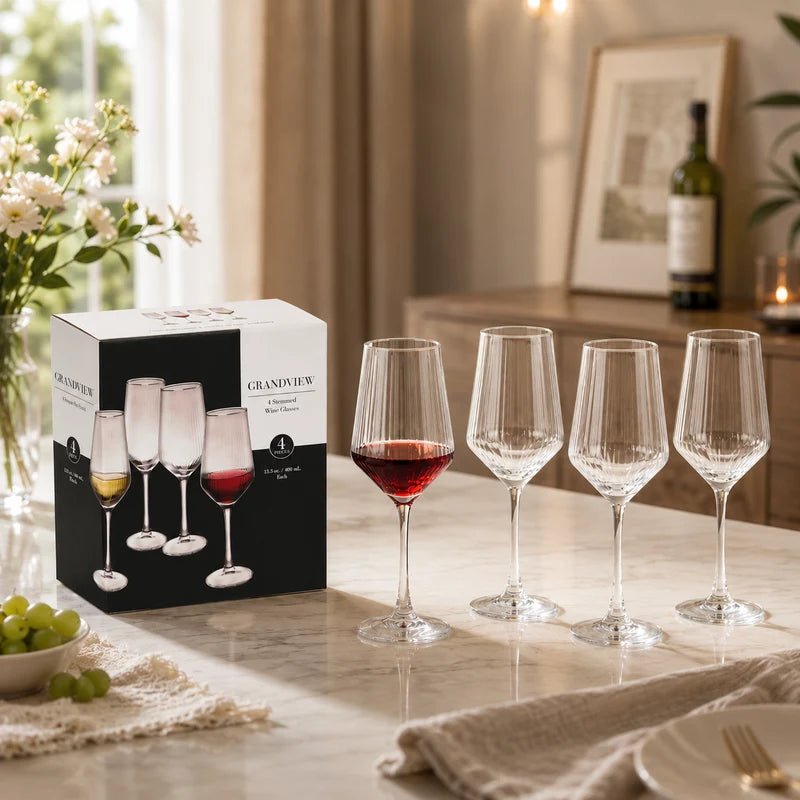 Copas De Cristal 13.5Oz (400Ml) Para Vino. Diseño Elegante Y Ligero (Set De 4) TSUV-66986