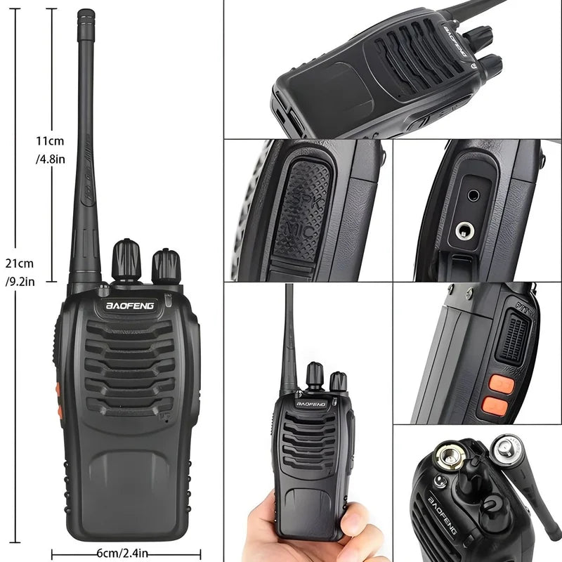 Radios Walkie Talkie De 2 Vías Y 16 Canales. Recargables Con Base De Carga. Color Negro (Pack De 4). TU210
