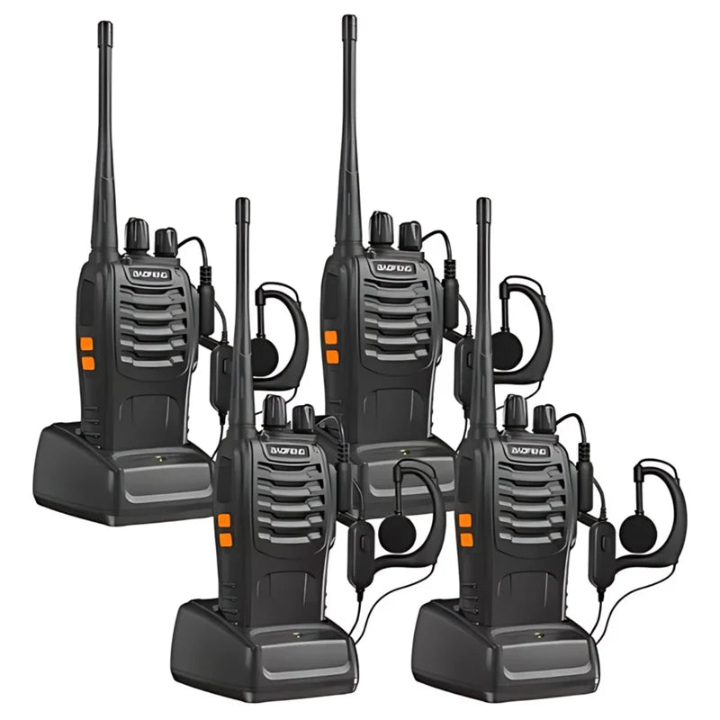 Radios Walkie Talkie De 2 Vías Y 16 Canales. Recargables Con Base De Carga. Color Negro (Pack De 4). TU210