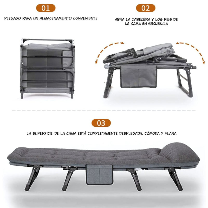 Cama Auxiliar Plegable Catre Portátil. Silla Reclinable Convertible En Cama. Catre Con Respaldo Ajustable. 66*190Cm TU255 Selecto