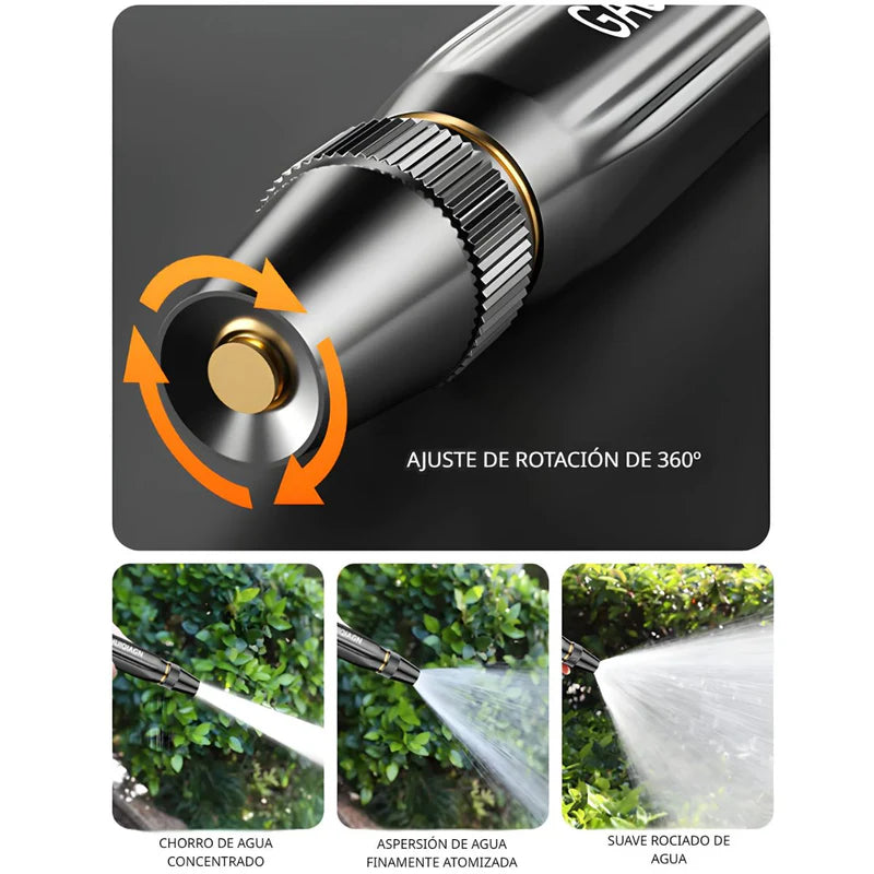 Manguera Con Boquilla Pulverizadora De Alta Presión (10 Metros). Pistola De Riego Ajustable. Incluye Conectores. TU294