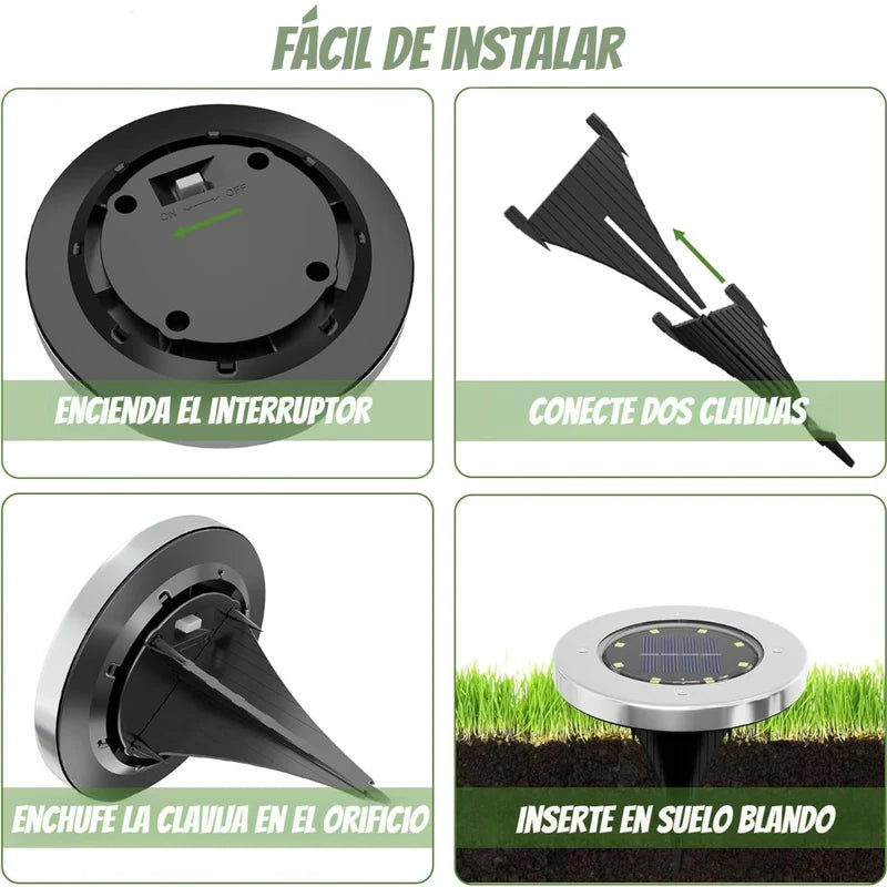 Lampara Solar De Piso Para Exterior. Foco Con 8 LED. Luz Cálida. Resistente Al Agua IP65. (Pack De 4) TU312