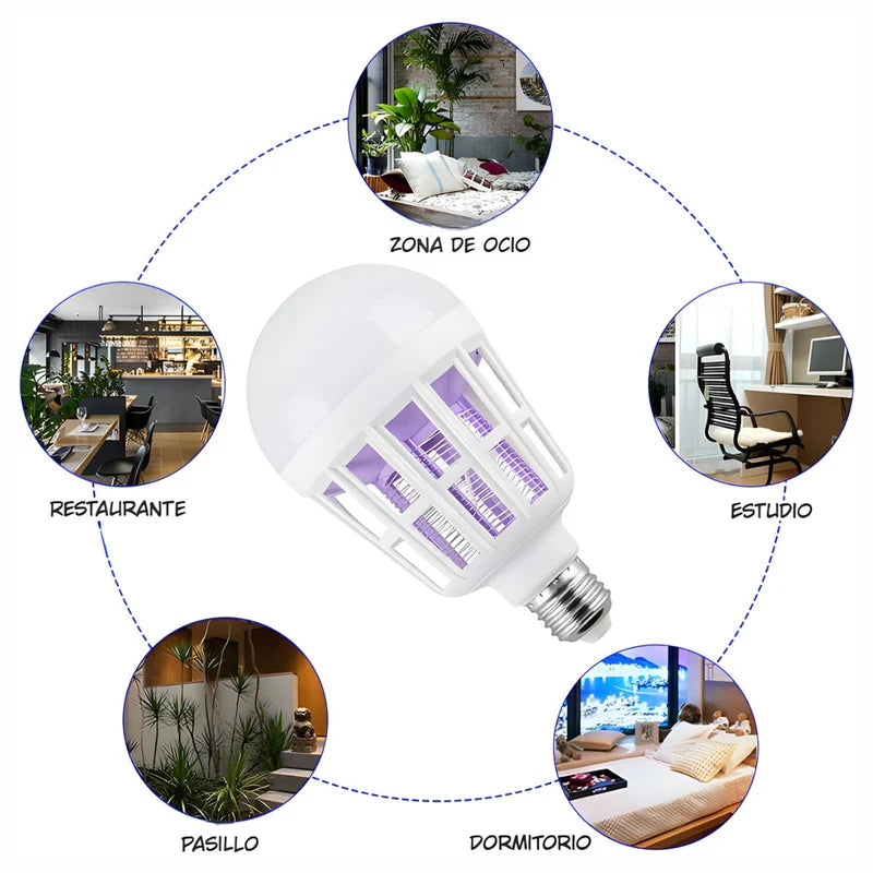 Foco Bombillo Mata Mosquitos. Lámpara Antimosquitos LED 15W 110V Con Luz Ultravioleta. Foco Mata Insectos. Luz Nocturna Repelente. TU351