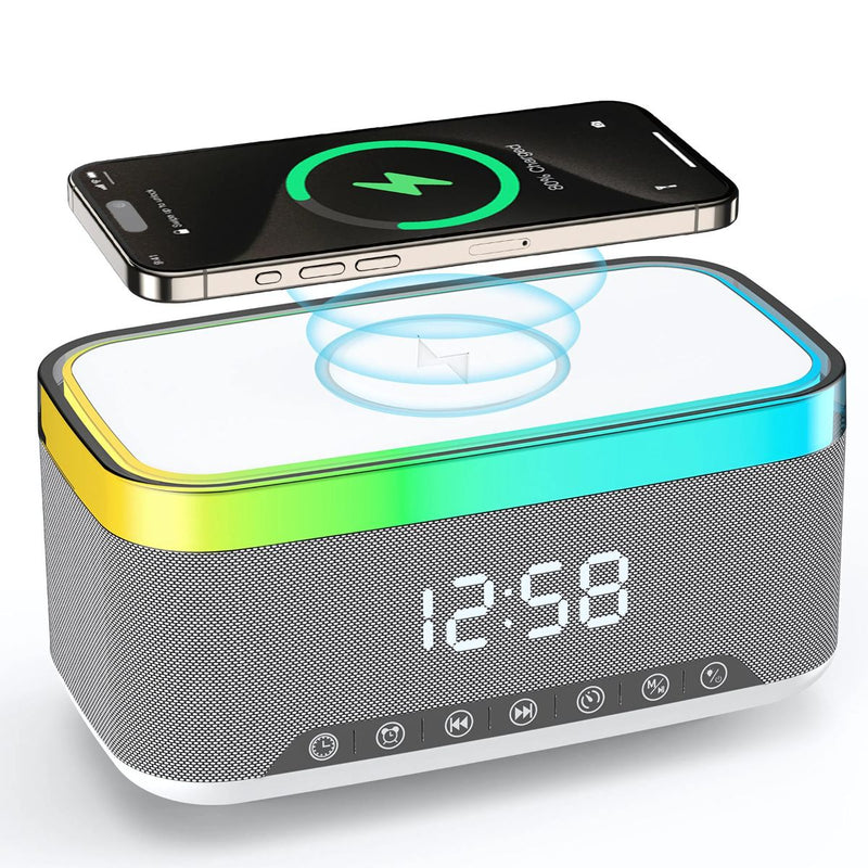 Reloj Despertador Digital Con Bocina Bluetooth. Cargador Inalámbrico Para Celulares. Radio FM Y Temporizador. Lampara De Noche TU398