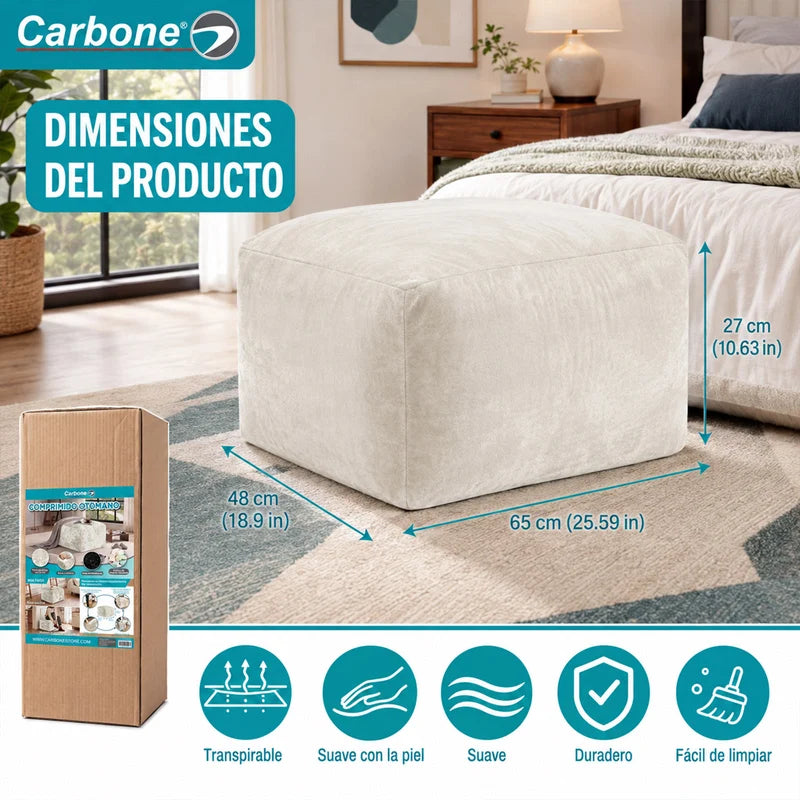 Ottoman Empacado Al Vacío Con Espuma 32D De Alta Densidad (65X48x27cm). Puff Reposapiés. Color Beige Claro. UN-6019OA