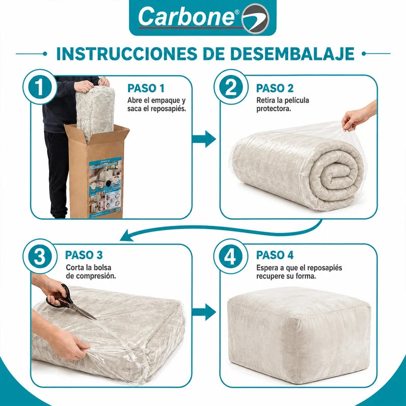 Ottoman Empacado Al Vacío Con Espuma 32D De Alta Densidad (65X48x27cm). Puff Reposapiés. Color Beige Claro. UN-6019OA