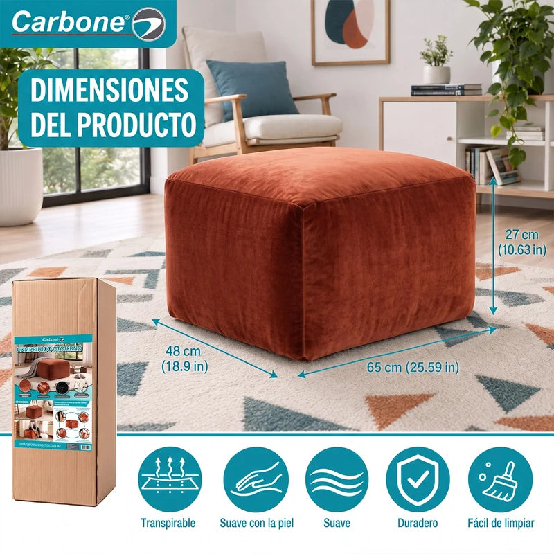 Ottoman Empacado Al Vacío Con Espuma 32D De Alta Densidad (65X48x27cm). Puff Reposapiés. Color Anaranjado. UN-6019OB
