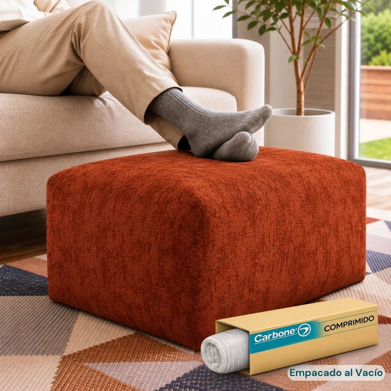 Ottoman Empacado Al Vacío Con Espuma 32D De Alta Densidad (65X48x27cm). Puff Reposapiés. Color Anaranjado. UN-6019OB