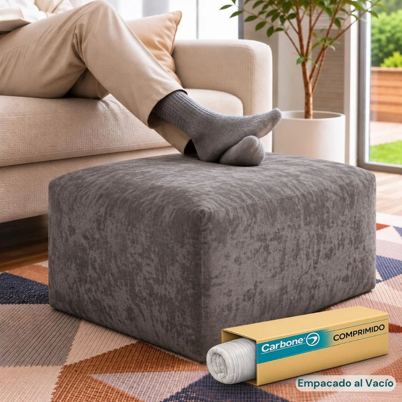Ottoman Empacado Al Vacío Con Espuma 32D De Alta Densidad (65X48x27cm). Puff Reposapiés. Color Gris Claro. UN-6019OD