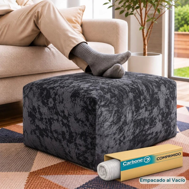 Ottoman Empacado Al Vacío Con Espuma 32D De Alta Densidad (65X48x27cm). Puff Reposapiés. Color Gris Oscuro. UN-6019OE