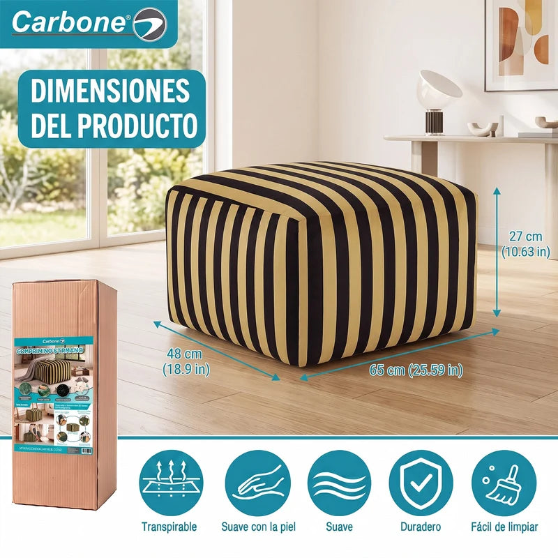 Ottoman Empacado Al Vacío Con Espuma 32D De Alta Densidad (65X48x27cm). Puff Reposapiés. Diseño Rayado. UN-6051O