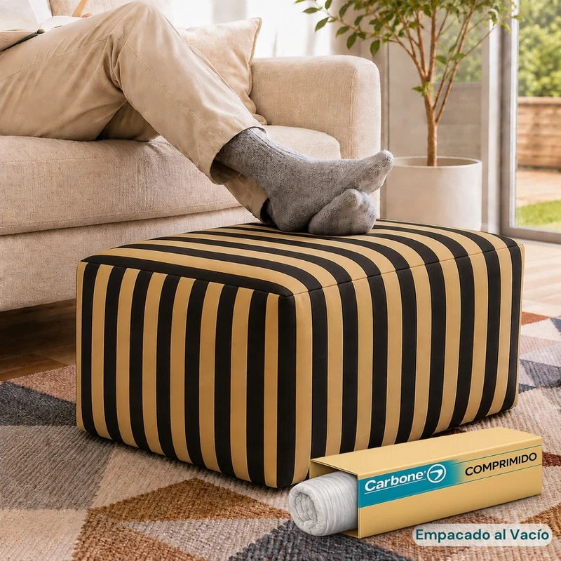 Ottoman Empacado Al Vacío Con Espuma 32D De Alta Densidad (65X48x27cm). Puff Reposapiés. Diseño Rayado. UN-6051O