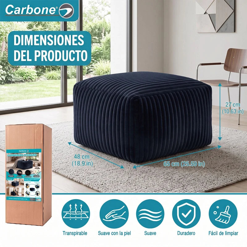 Ottoman Empacado Al Vacío Con Espuma 32D De Alta Densidad (65X48x27cm). Puff Reposapiés. Color Azul Oscuro. UN-6099OA