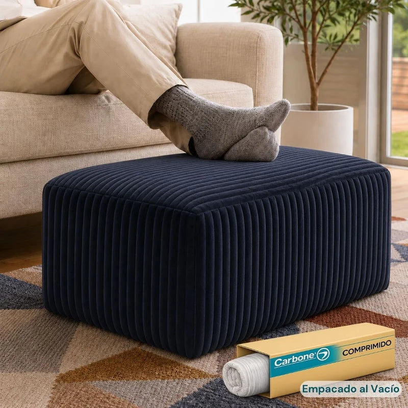 Ottoman Empacado Al Vacío Con Espuma 32D De Alta Densidad (65X48x27cm). Puff Reposapiés. Color Azul Oscuro. UN-6099OA