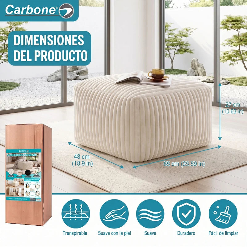 Ottoman Empacado Al Vacío Con Espuma 32D De Alta Densidad (65X48x27cm). Puff Reposapiés. Color Blanco. UN-6099OB