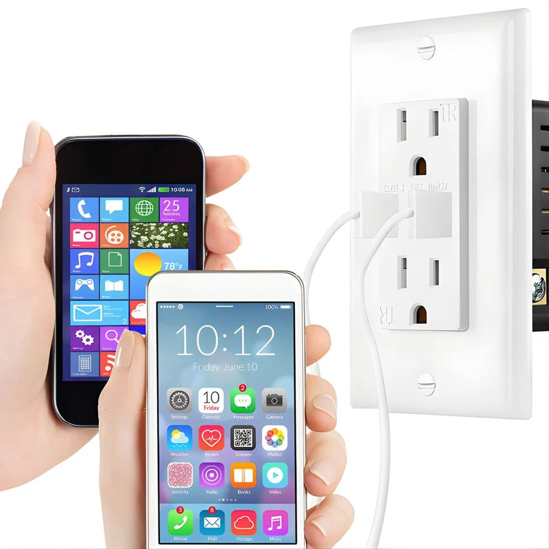 Tomacorriente Doble De Pared 15AMP Con USB Dual 5V 3.1A. Enchufe Con Cargador Para Dispositivos Electrónicos. Protección TR A Prueba De Manipulación KU-15T3. UR017