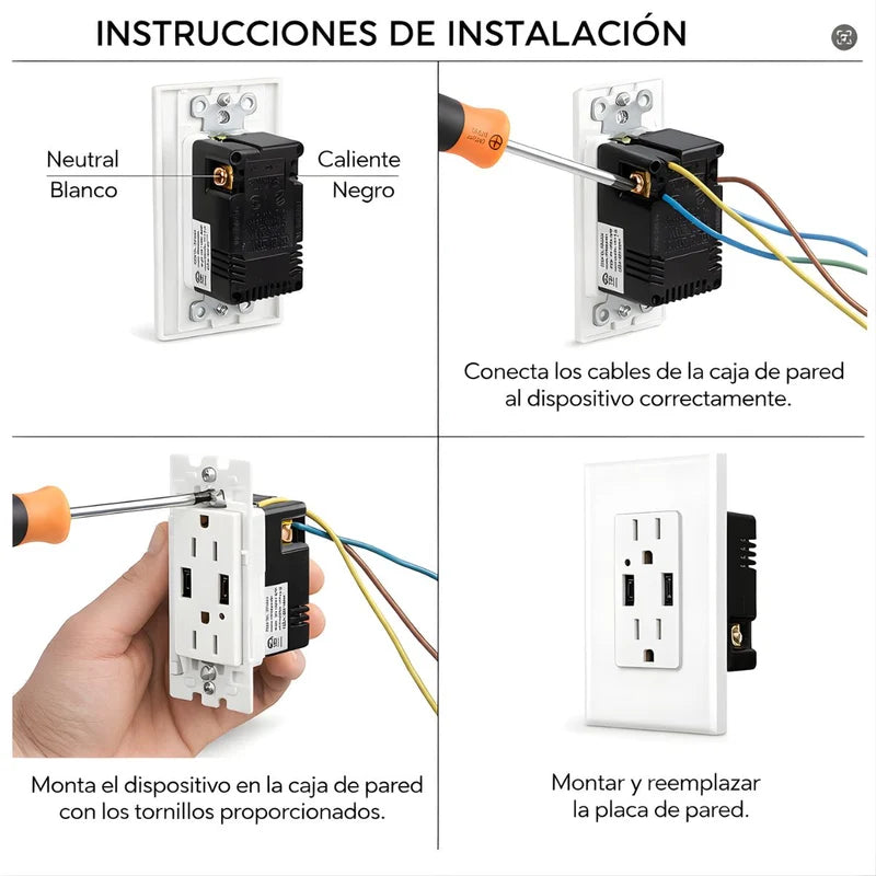 Tomacorriente Doble De Pared 15AMP Con USB Dual 5V 3.1A. Enchufe Con Cargador Para Dispositivos Electrónicos. Protección TR A Prueba De Manipulación KU-15T3. UR017