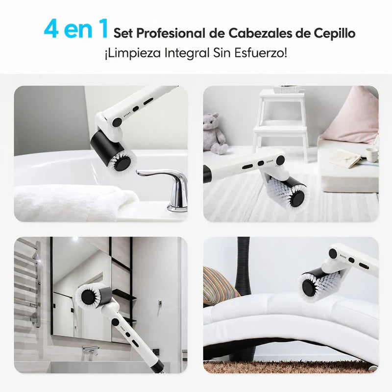 Cepillo Eléctrico De Limpieza 4 En 1 Inalámbrico Con Mango Telescópico Ajustable Y Cabezales Intercambiables. Color Blanco. UR041