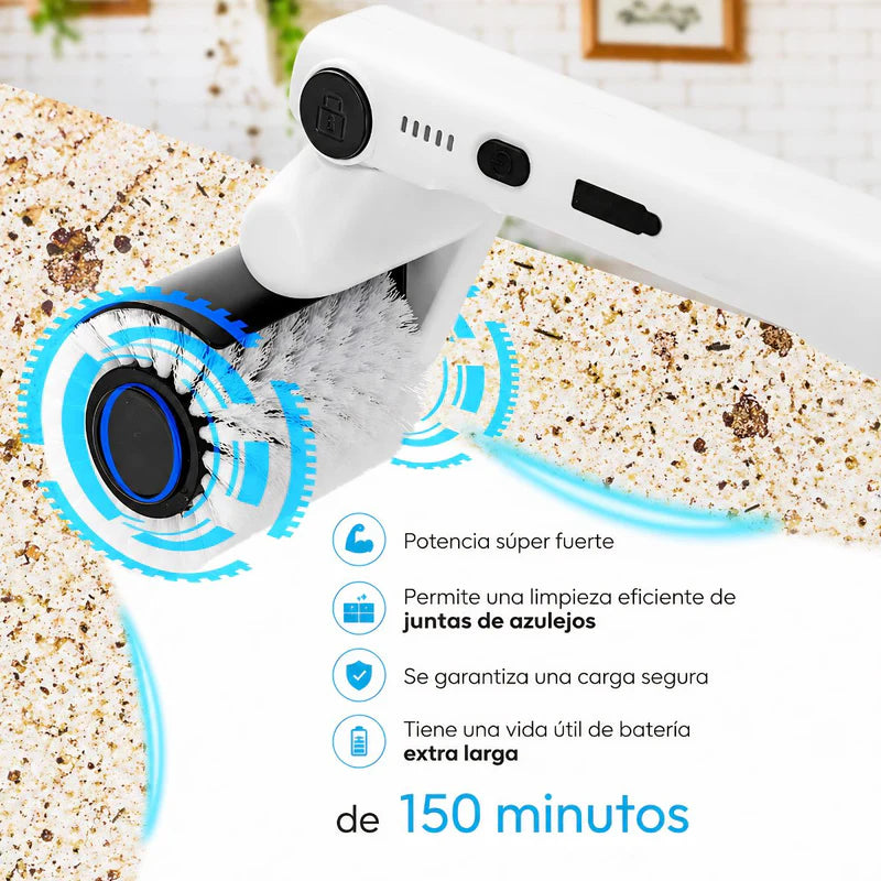 Cepillo Eléctrico De Limpieza 4 En 1 Inalámbrico Con Mango Telescópico Ajustable Y Cabezales Intercambiables. Color Blanco. UR041