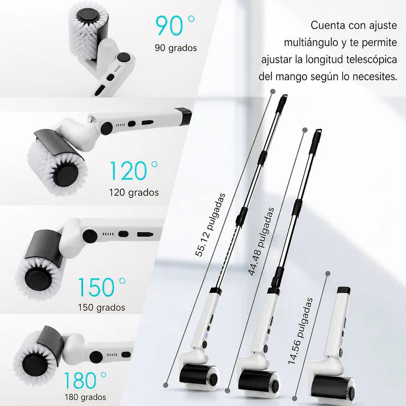 Cepillo Eléctrico De Limpieza 4 En 1 Inalámbrico Con Mango Telescópico Ajustable Y Cabezales Intercambiables. Color Blanco. UR041