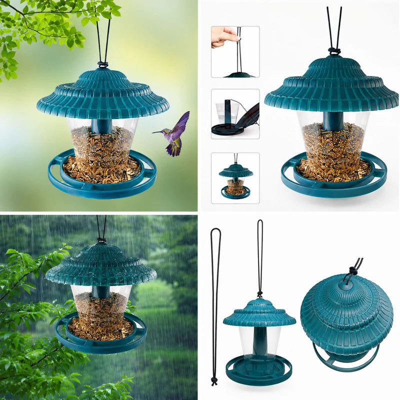 Comedero Para Pájaros Silvestres. Alimentador De Aves Exterior De PS+PP. Color Verde Para Jardín Y Terraza. Colgante (20X17.5Cm) UR128